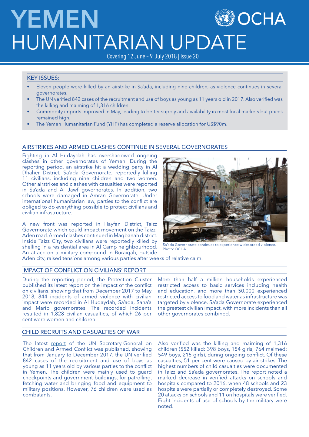 HUMANITARIAN UPDATE Covering 12 June – 9 July 2018 | Issue 20