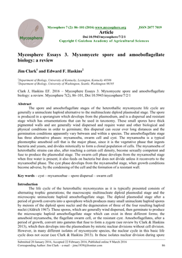 Mycosphere Essays 3. Myxomycete Spore and Amoeboflagellate Biology: a Review