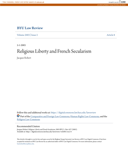 Religious Liberty and French Secularism Jacques Robert