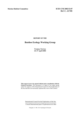 Benthos Ecology Working Group (BEWG). ICES CM 2002/E:07, Ref