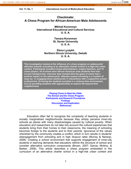 Checkmate: a Chess Program for African-American Male Adolescents