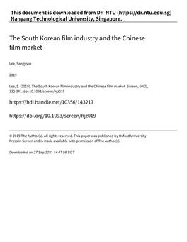 The South Korean Film Industry and the Chinese Film Market