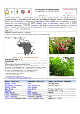 Plant Description File: Quisqualis Indica IUCN Status (IUCN 2.3) Linnaeus, Sp