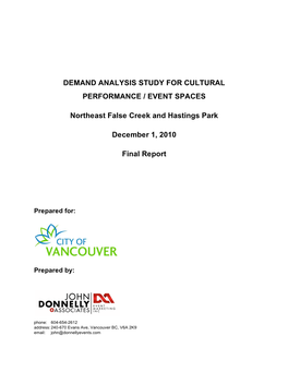 Demand Analysis Study for Cultural Performance/Events Spaces