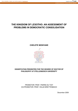 The Kingdom of Lesotho: an Assessment of Problems in Democratic Consolidation