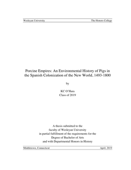 An Environmental History of Pigs in the Spanish Colonization of the New World, 1493-1800