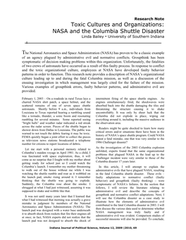 NASA and the Columbia Shuttle Disaster Linda Bailey  University of Southern Indiana