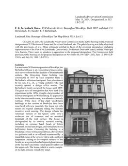 F. J. Berlenbach House Designation Report