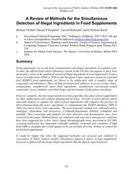 A Review of Methods for the Simultaneous Detection of Illegal Ingredients in Food Supplements