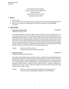 Budget Committee June 2019 1 State Budget Committee Agenda