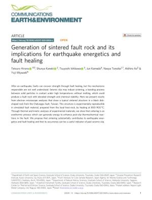 Generation of Sintered Fault Rock and Its Implications for Earthquake