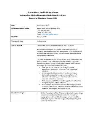 Bristol-Myers Squibb/Pfizer Alliance Independent Medical Education/Global Medical Grants Request for Educational Support (RFE)