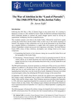 The War of Attrition in the “Land of Pursuits”: the 1968-1970 War in the Jordan Valley Dr
