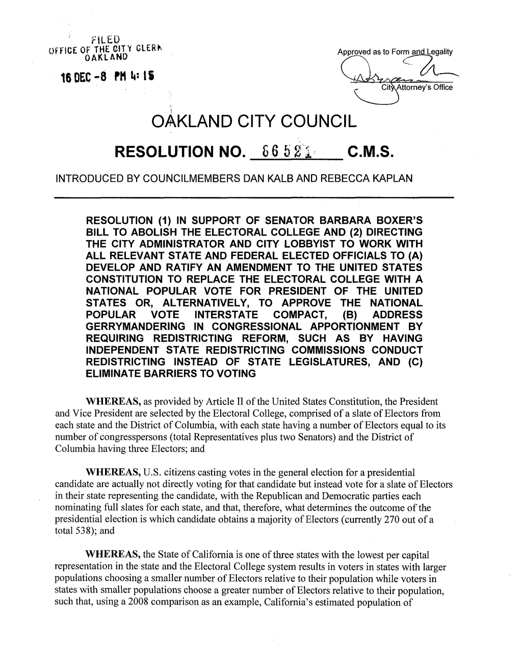 Oakland City Council Resolution No. 86 5 £1 C.M.S