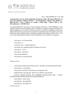 Direzione Contenuti Audiovisivi 1 Prot. N. DDA/0000049 Del 31-01-2020