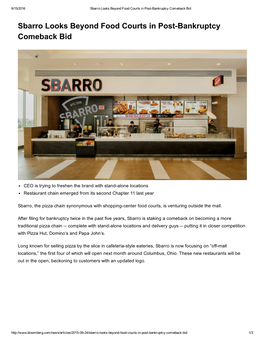 Sbarro Looks Beyond Food Courts in Postbankruptcy Comeback