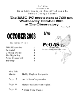 PGAS Executive Editorial Coming Events the Night Sky