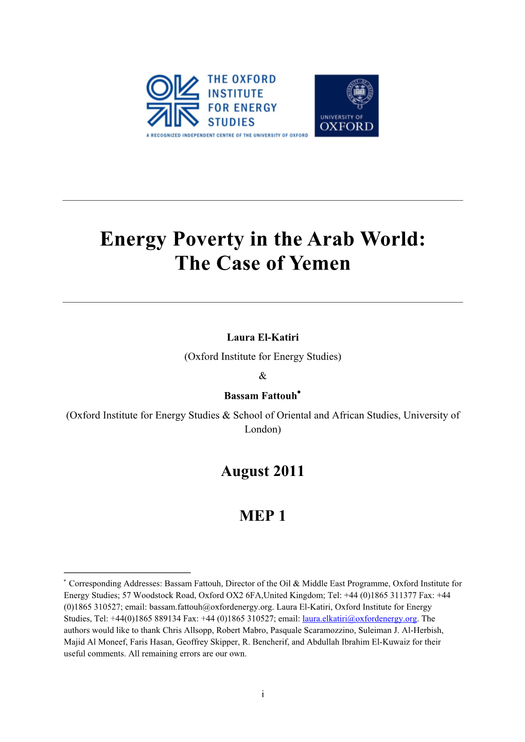 Energy Poverty in the Arab World: the Case of Yemen