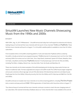 Siriusxm Launches New Music Channels Showcasing Music from the 1990S and 2000S