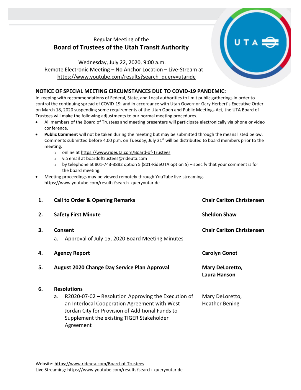 Board of Trustees of the Utah Transit Authority