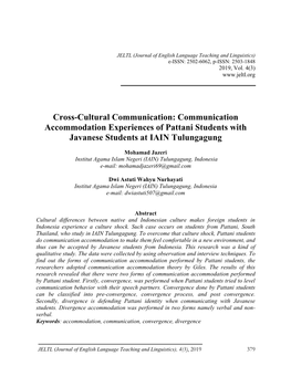 Communication Accommodation Experiences of Pattani Students with Javanese Students at IAIN Tulungagung