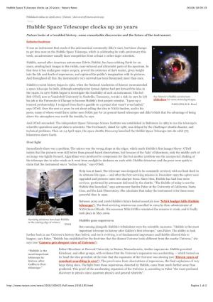 Hubble Space Telescope Clocks up 20 Years : Nature News 26/04/10 09:19