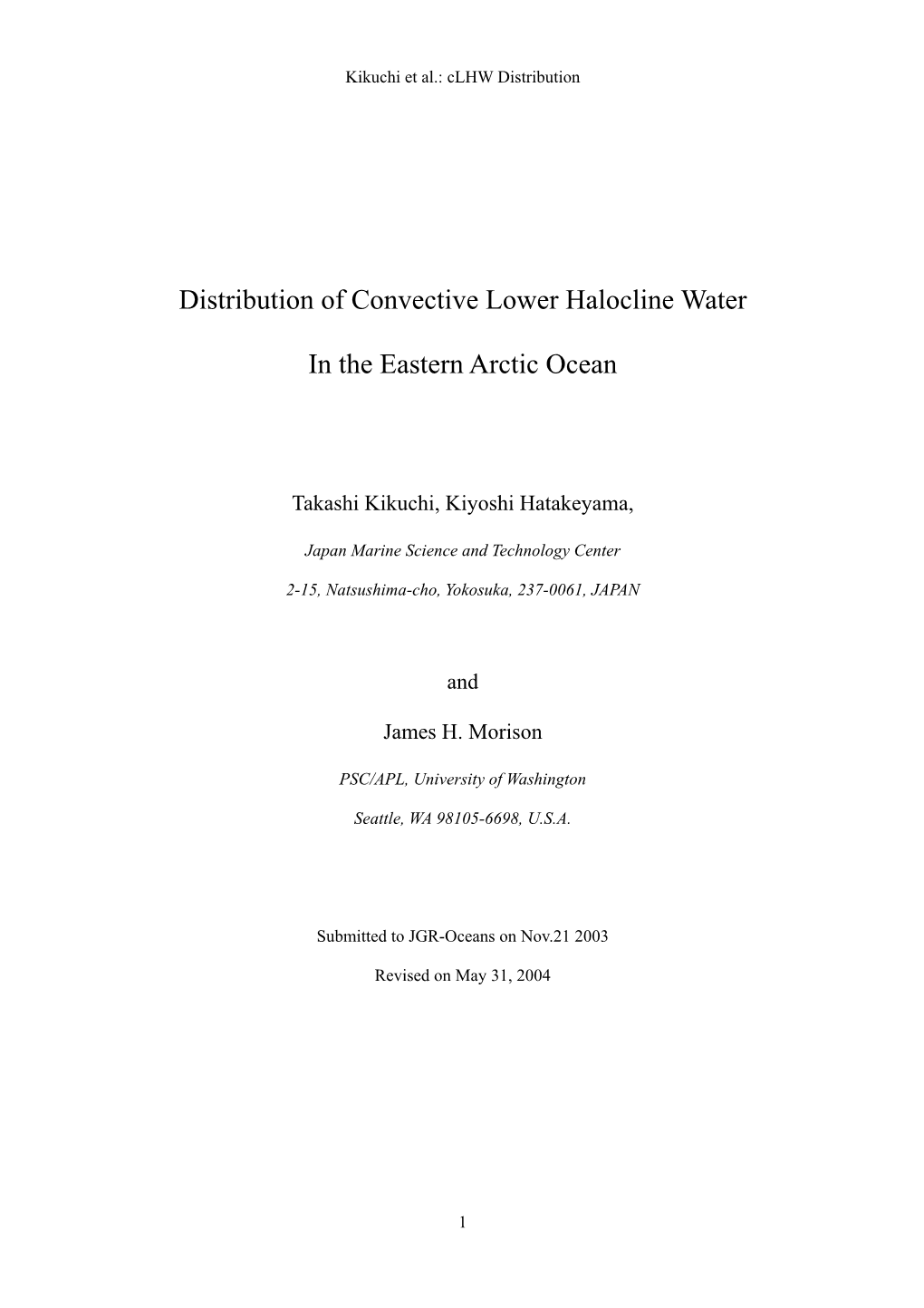 Distribution of Convective Lower Halocline Water in the Eastern