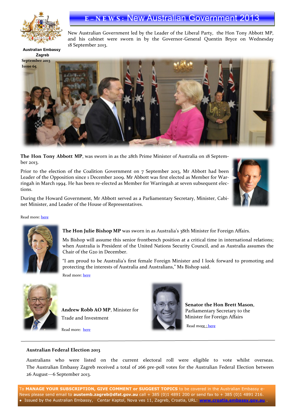 E – N E W S : New Australian Government 2013