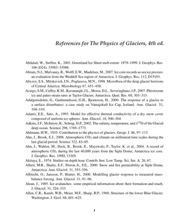 References for the Physics of Glaciers, References 4Th Ed