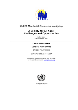 UNECE Ministerial Conference on Ageing a Society for All Ages: Challenges and Opportunities