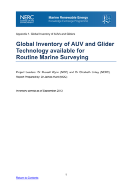 Global Inventory of AUV and Glider Technology Available for Routine Marine Surveying