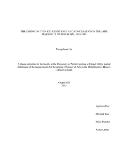 Threading on Thin Ice: Resistance and Conciliation in the Jade Marshal’S Nationalism, 1919-1939