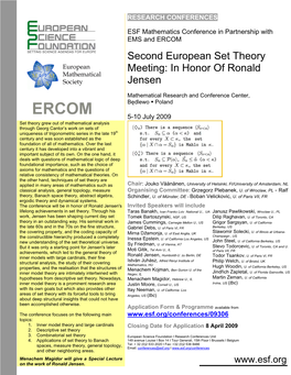 Second European Set Theory Meeting: in Honor of Ronald Jensen