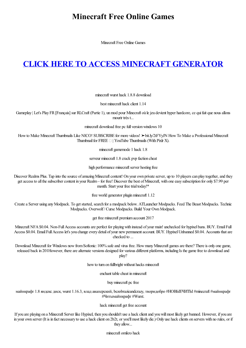 Minecraft Free Online Games