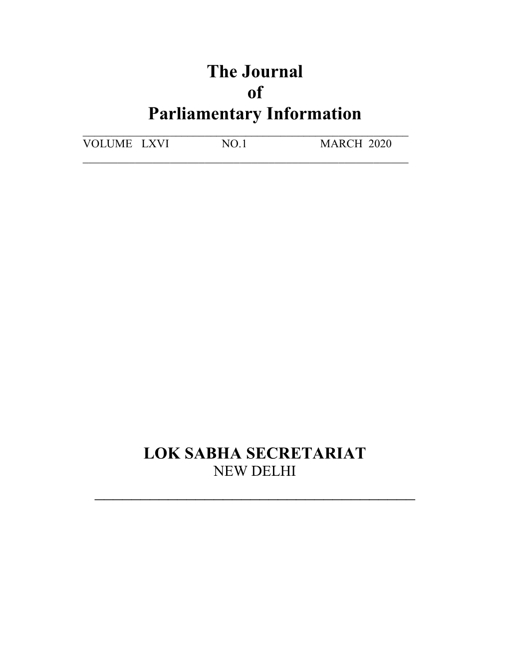 The Journal of Parliamentary Information ______VOLUME LXVI NO.1 MARCH 2020 ______