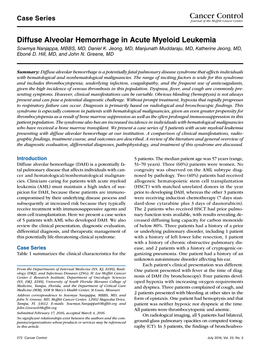 Diffuse Alveolar Hemorrhage in Acute Myeloid Leukemia Sowmya Nanjappa, MBBS, MD, Daniel K