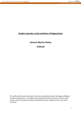 Studies Towards a Total Synthesis of Hippeastrine Johanna Myriam Helary 4769139