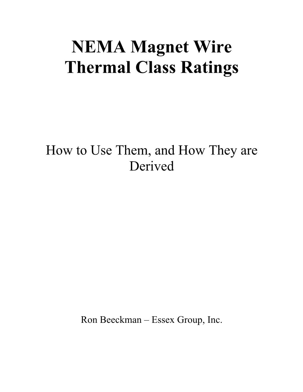 NEMA Magnet Wire Thermal Class Ratings