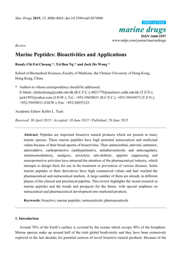 Marine Peptides: Bioactivities and Applications