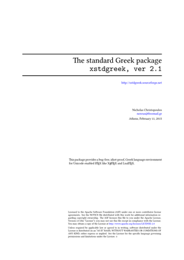 The Standard Greek Package Xstdgreek, Ver 2.1