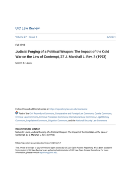 Judicial Forging of a Political Weapon: the Impact of the Cold War on the Law of Contempt, 27 J