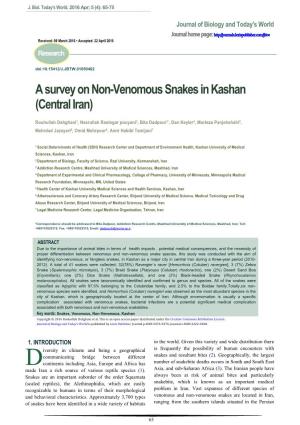 A Survey on Non-Venomous Snakes in Kashan (Central Iran)