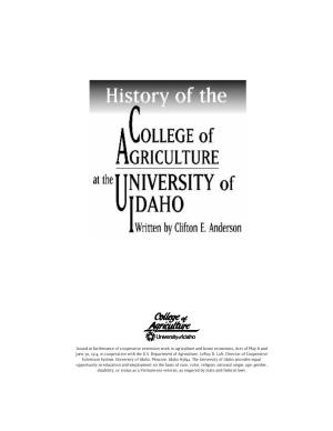 History of the College of Agriculture at the University of Idaho