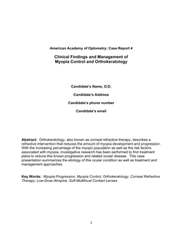 Clinical Findings and Management of Myopia Control and Orthokeratology