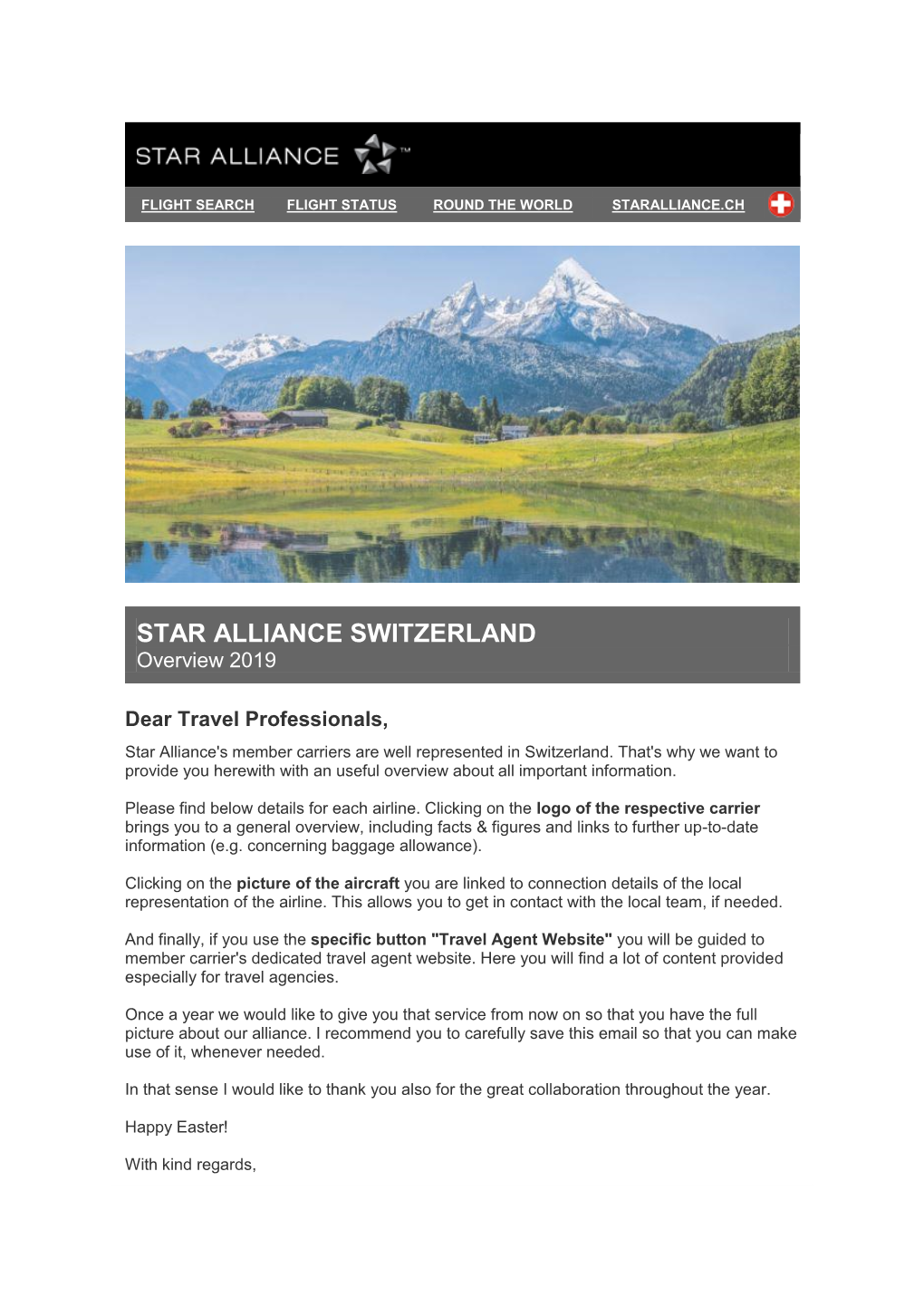 STAR ALLIANCE SWITZERLAND Overview 2019