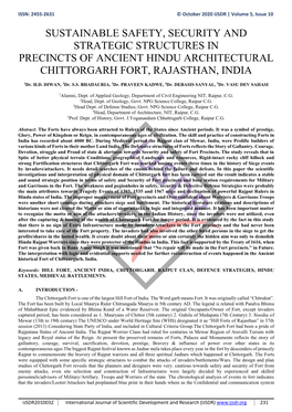 Sustainable Safety, Security and Strategic Structures in Precincts of Ancient Hindu Architectural Chittorgarh Fort, Rajasthan, India