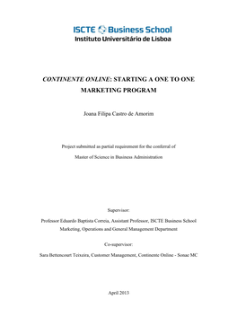Continente Online: Starting a One to One Marketing Program