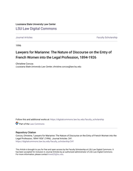 Lawyers for Marianne: the Nature of Discourse on the Entry of French Women Into the Legal Profession, 1894-1926