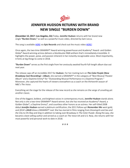 Jennifer Hudson Returns with Brand New Single “Burden Down”
