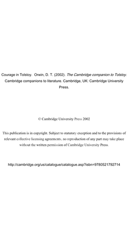 Courage in Tolstoy. Orwin, DT (2002)